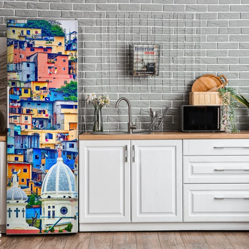 Naklejka na lodówkę kolorowe domy Las Peñas na wzgórzu Santa Ana, Guayaquil – Wallissimo® Naklejka na lodówkę kolorowe domy Las Peñas na wzgórzu Santa Ana, Guayaquil – Wallissimo®