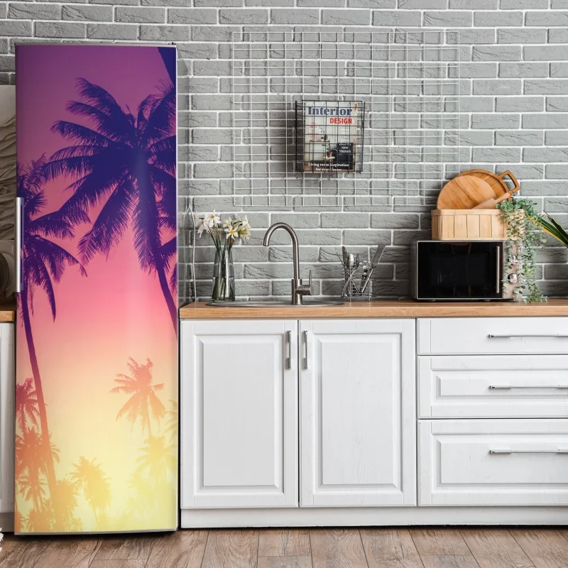 Naklejka na lodówkę tropikalny zachód słońca z palmami – Wallissimo® Naklejka na lodówkę tropikalny zachód słońca z palmami – Wallissimo®