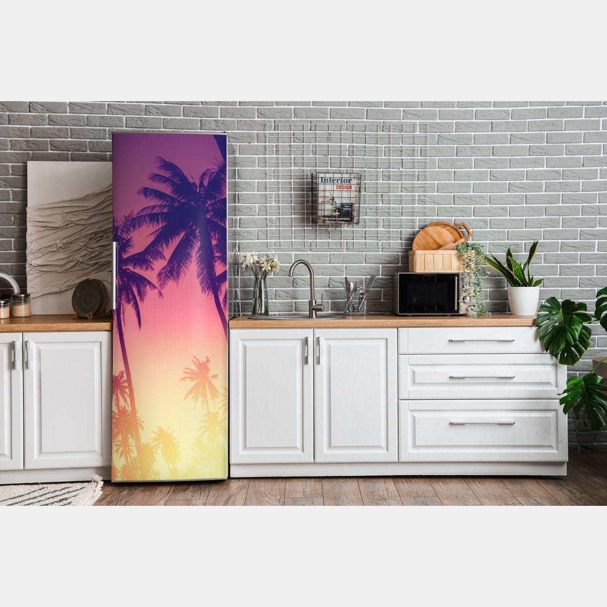 Naklejka na lodówkę tropikalny zachód słońca z palmami – Wallissimo® Naklejka na lodówkę tropikalny zachód słońca z palmami – Wallissimo®