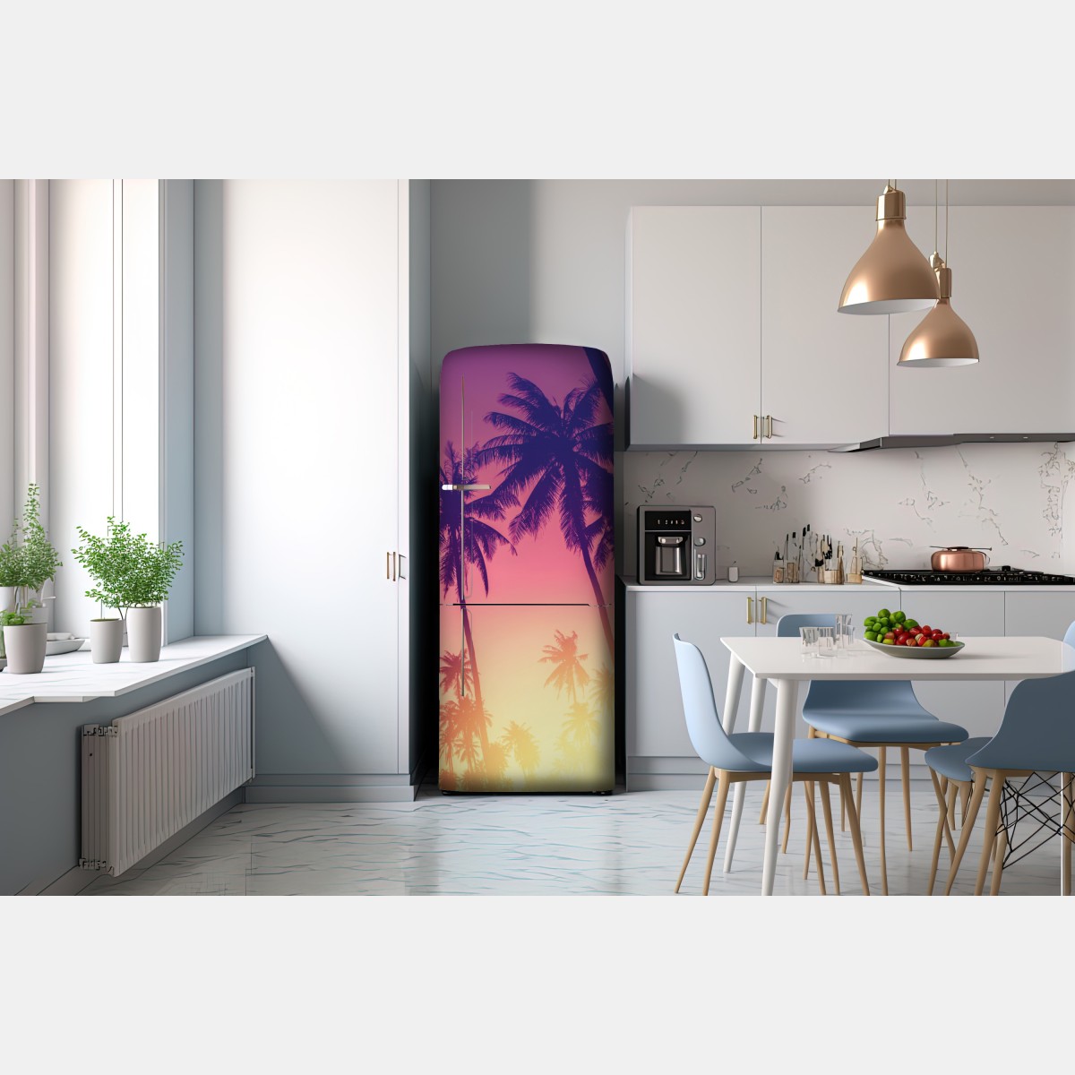 Naklejka na lodówkę tropikalny zachód słońca z palmami – Wallissimo® Naklejka na lodówkę tropikalny zachód słońca z palmami – Wallissimo®