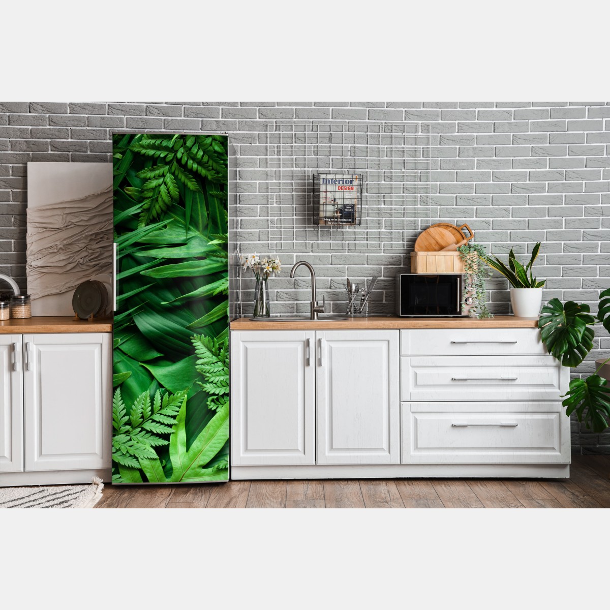 Naklejka na lodówkę bujny zielony wzór liści – Wallissimo® Naklejka na lodówkę bujny zielony wzór liści – Wallissimo®