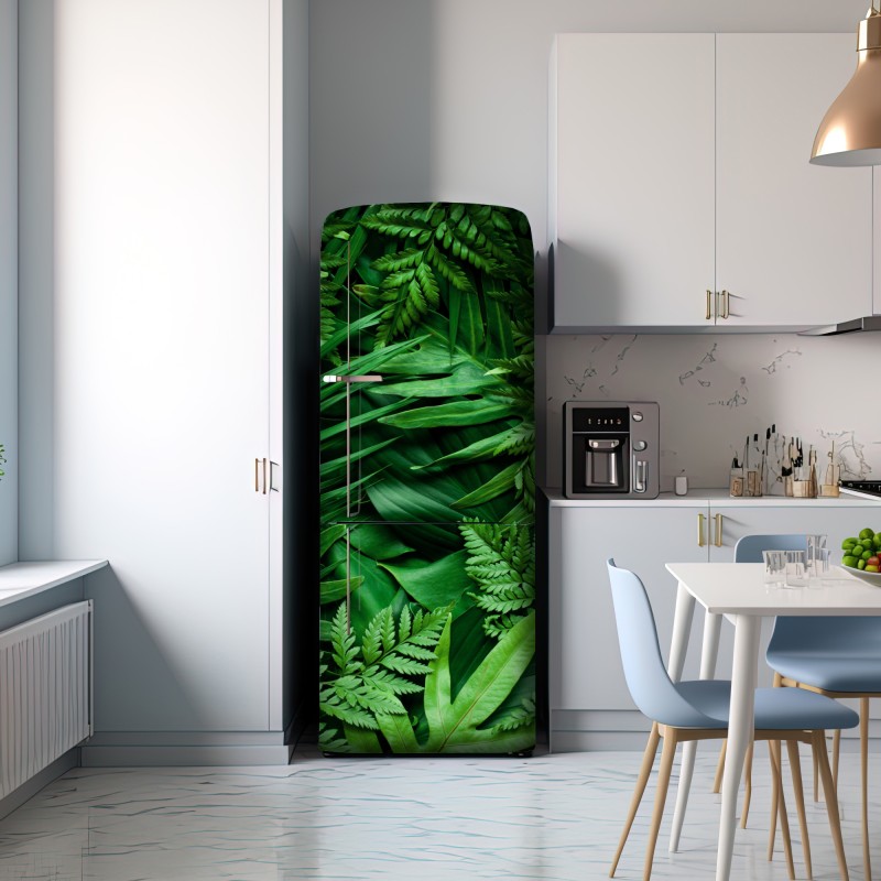 Naklejka na lodówkę bujny zielony wzór liści – Wallissimo® Naklejka na lodówkę bujny zielony wzór liści – Wallissimo®