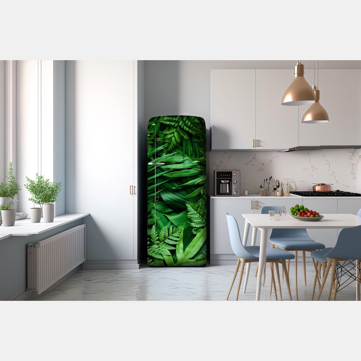 Naklejka na lodówkę bujny zielony wzór liści – Wallissimo® Naklejka na lodówkę bujny zielony wzór liści – Wallissimo®