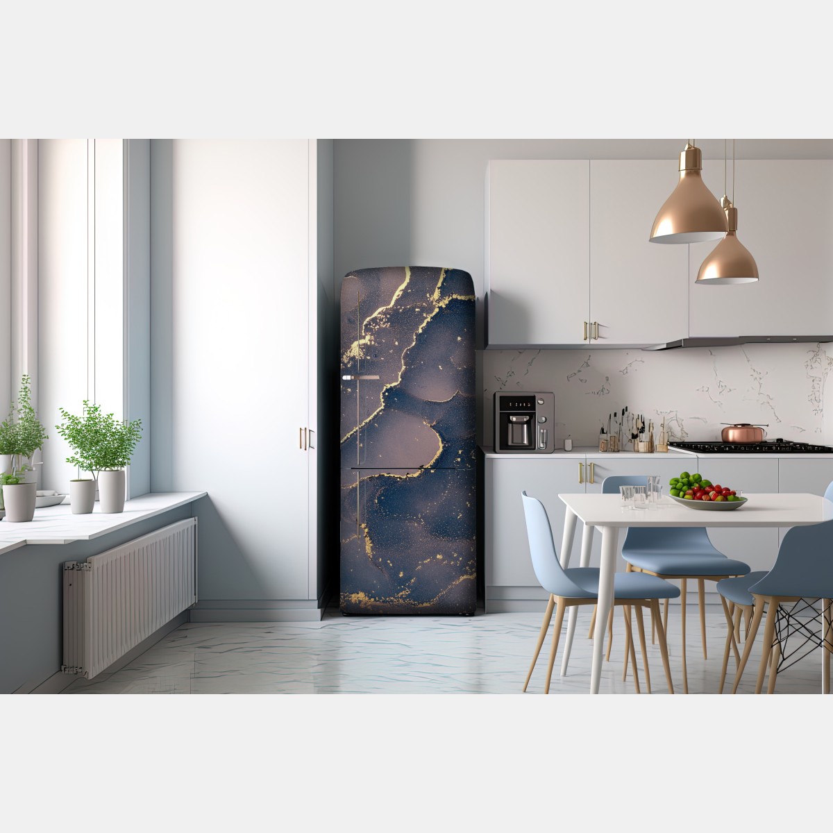 Naklejka na lodówkę granatowo-złota marmurowa abstrakcja – Wallissimo® Naklejka na lodówkę granatowo-złota marmurowa abstrakcja – Wallissimo®