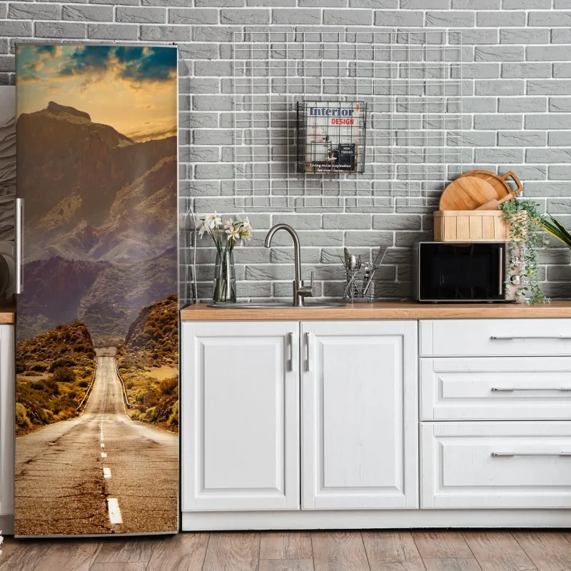 Naklejka na lodówkę beżowa tekstura marmuru z białymi żyłami – Wallissimo®