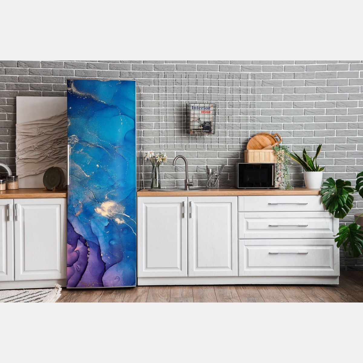 Naklejka na lodówkę niebieska marmurowa abstrakcja z atramentu alkoholowego – Wallissimo® Naklejka na lodówkę niebieska marmurowa abstrakcja z atramentu alkoholowego – Wallissimo®