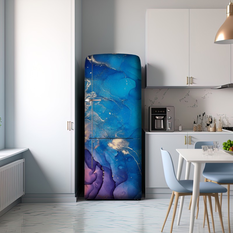 Naklejka na lodówkę niebieska marmurowa abstrakcja z atramentu alkoholowego – Wallissimo® Naklejka na lodówkę niebieska marmurowa abstrakcja z atramentu alkoholowego – Wallissimo®
