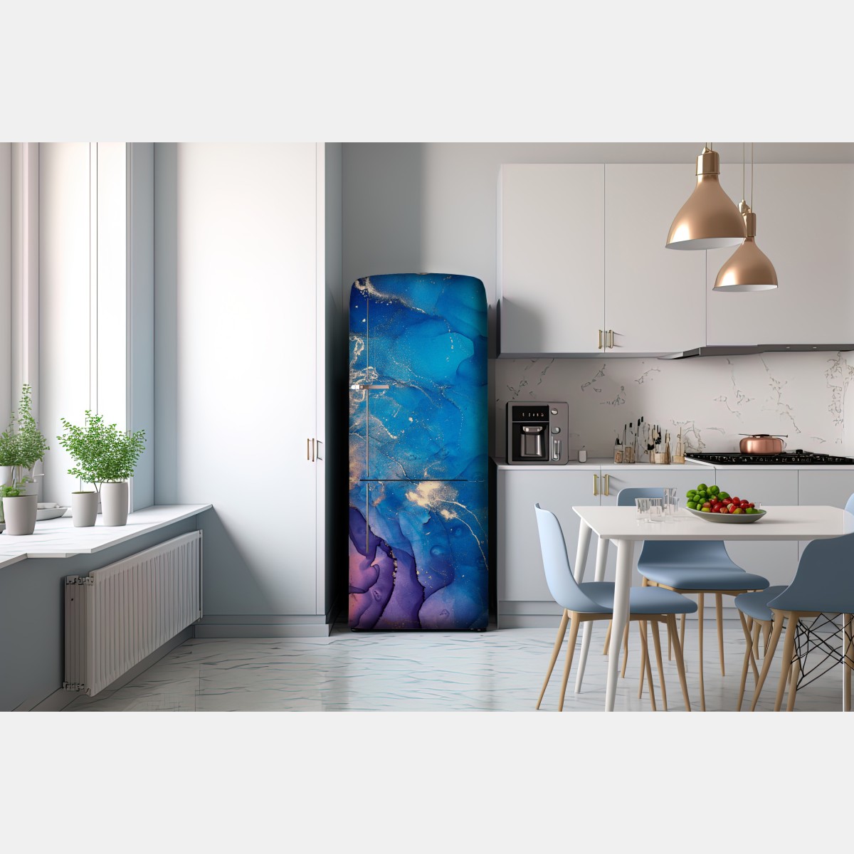 Naklejka na lodówkę niebieska marmurowa abstrakcja z atramentu alkoholowego – Wallissimo® Naklejka na lodówkę niebieska marmurowa abstrakcja z atramentu alkoholowego – Wallissimo®