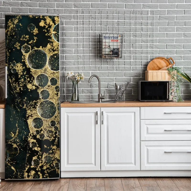 Naklejka na lodówkę luksusowy złoty wzór kwiatowy na granacie – Wallissimo®