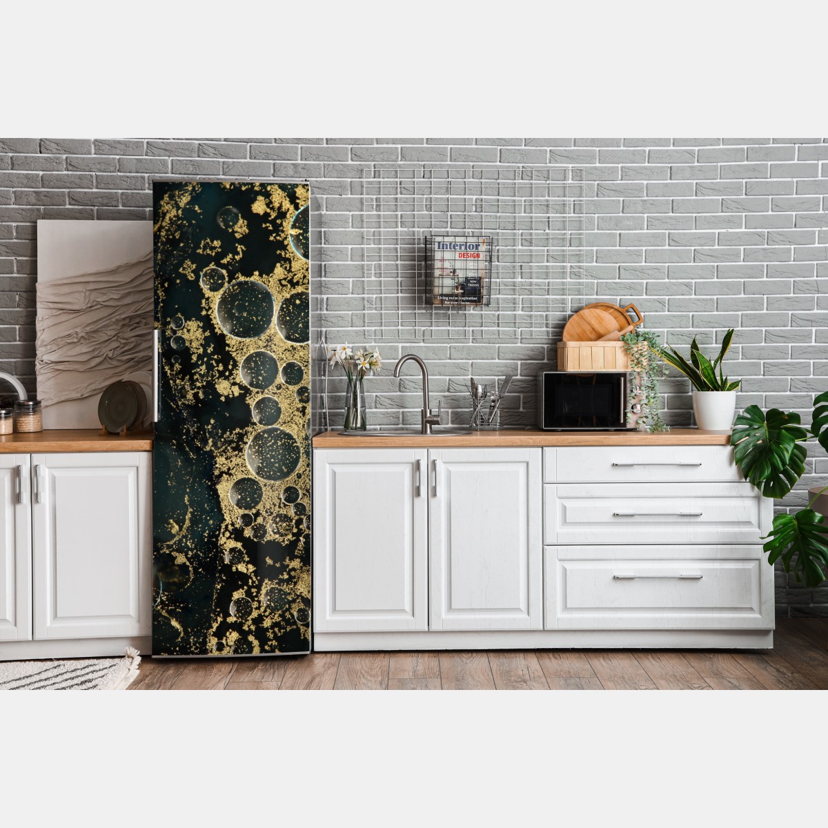 Naklejka na lodówkę turkusowo-złota abstrakcyjna marmurkowa faktura – Wallissimo® Naklejka na lodówkę turkusowo-złota abstrakcyjna marmurkowa faktura – Wallissimo®