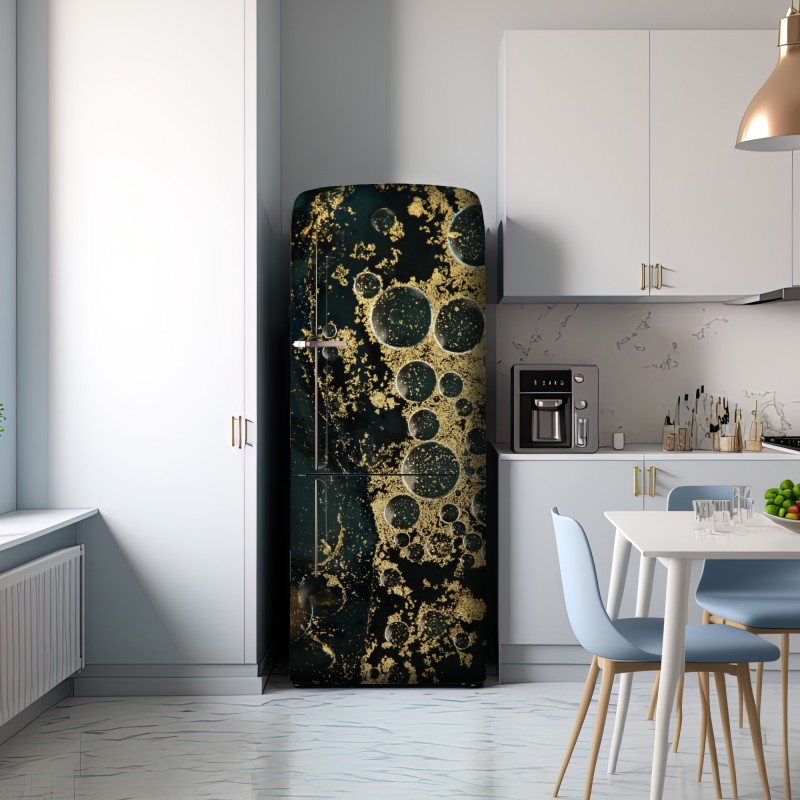 Naklejka na lodówkę turkusowo-złota abstrakcyjna marmurkowa faktura – Wallissimo® Naklejka na lodówkę turkusowo-złota abstrakcyjna marmurkowa faktura – Wallissimo®