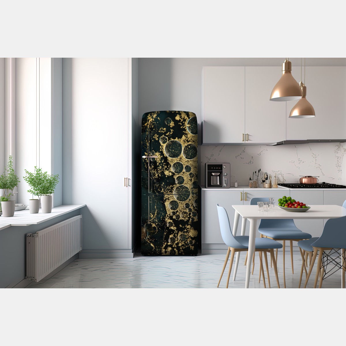 Naklejka na lodówkę turkusowo-złota abstrakcyjna marmurkowa faktura – Wallissimo® Naklejka na lodówkę turkusowo-złota abstrakcyjna marmurkowa faktura – Wallissimo®