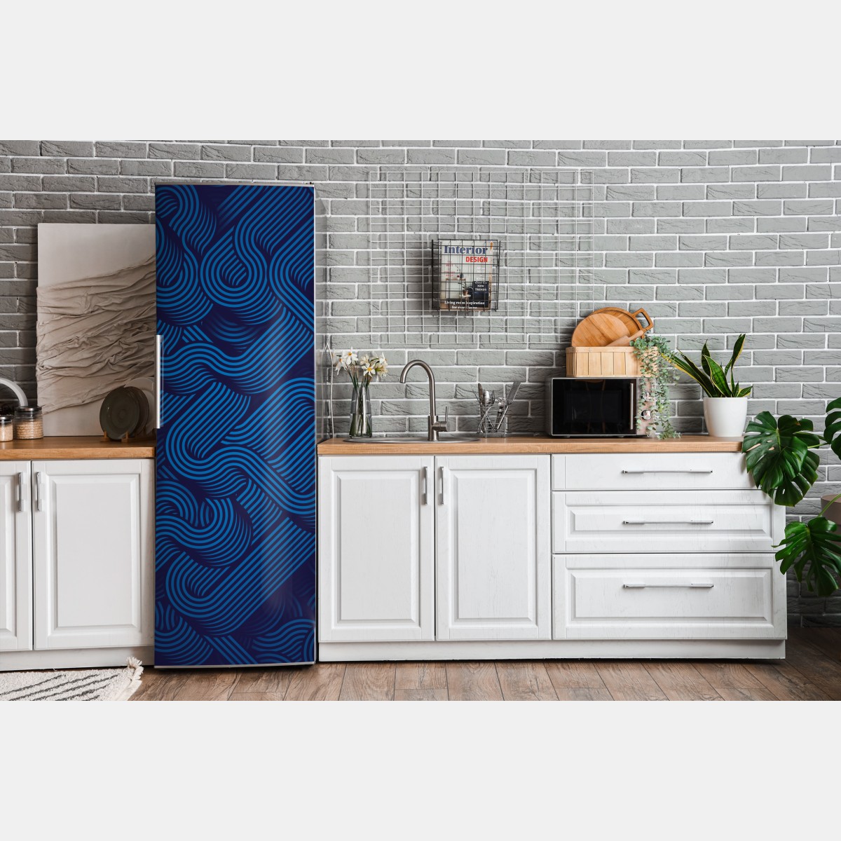Naklejka na lodówkę głęboki niebieski abstrakcyjny wzór linii – Wallissimo® Naklejka na lodówkę głęboki niebieski abstrakcyjny wzór linii – Wallissimo®