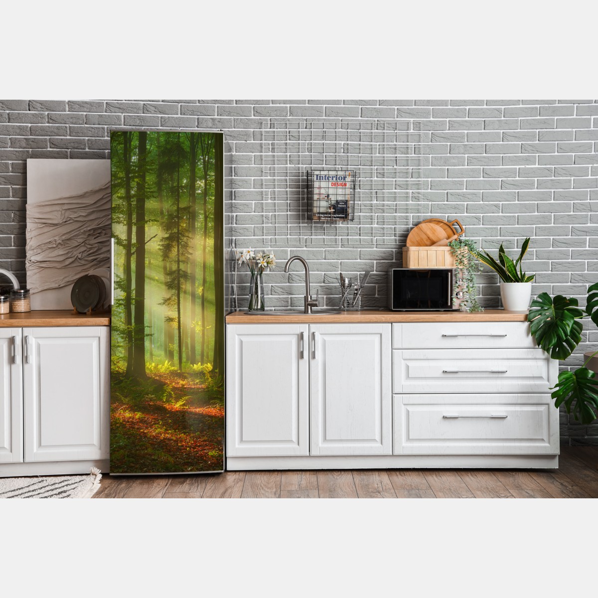Naklejka na lodówkę poranne światło w zielonym lesie – Wallissimo® Naklejka na lodówkę poranne światło w zielonym lesie – Wallissimo®