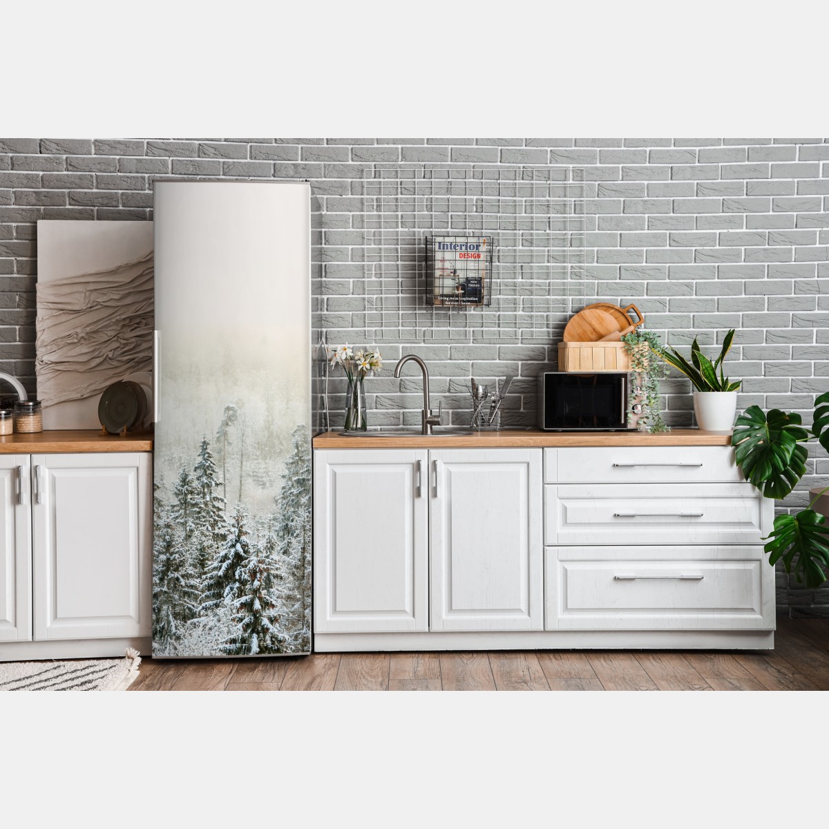 Naklejka na lodówkę zimowy las w delikatnej mgle – Wallissimo® Naklejka na lodówkę zimowy las w delikatnej mgle – Wallissimo®