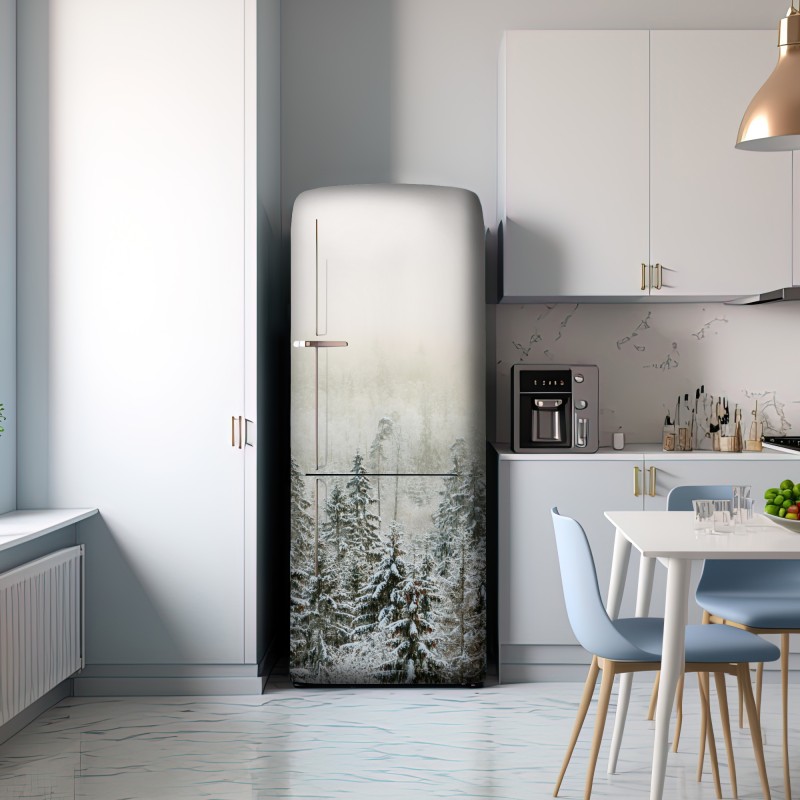 Naklejka na lodówkę zimowy las w delikatnej mgle – Wallissimo® Naklejka na lodówkę zimowy las w delikatnej mgle – Wallissimo®