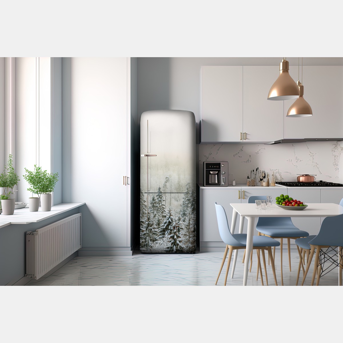 Naklejka na lodówkę zimowy las w delikatnej mgle – Wallissimo® Naklejka na lodówkę zimowy las w delikatnej mgle – Wallissimo®