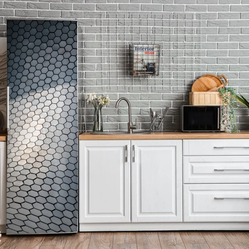 Naklejka na lodówkę elegancki szary wzór damasceński – Wallissimo®