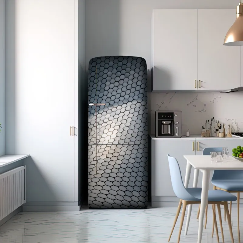 Naklejka na lodówkę metaliczna heksagonalna elewacja geometryczna – Wallissimo® Naklejka na lodówkę metaliczna heksagonalna elewacja geometryczna – Wallissimo®