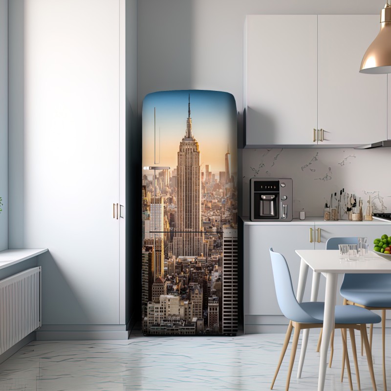 Naklejka na lodówkę Nowy Jork panorama miasta o zachodzie słońca – Wallissimo® Naklejka na lodówkę Nowy Jork panorama miasta o zachodzie słońca – Wallissimo®