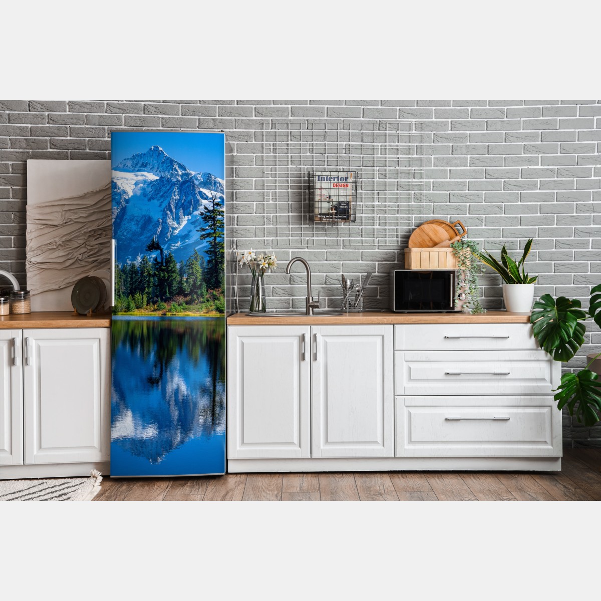 Naklejka na lodówkę majestatyczne odbicie gór nad jeziorem – Wallissimo® Naklejka na lodówkę majestatyczne odbicie gór nad jeziorem – Wallissimo®