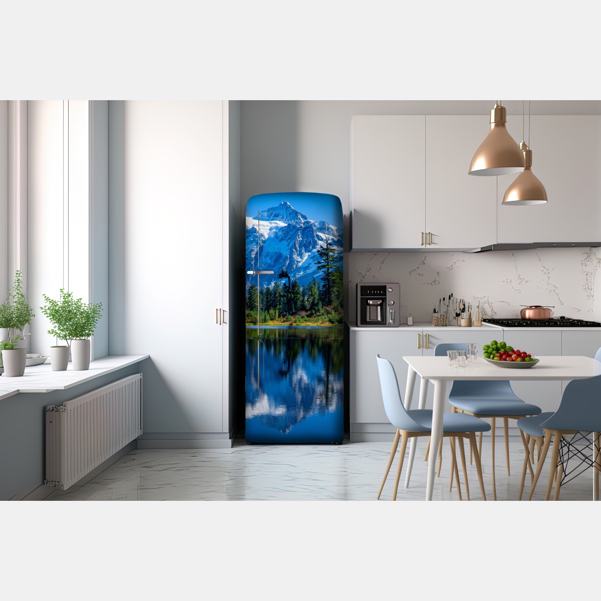 Naklejka na lodówkę majestatyczne odbicie gór nad jeziorem – Wallissimo® Naklejka na lodówkę majestatyczne odbicie gór nad jeziorem – Wallissimo®