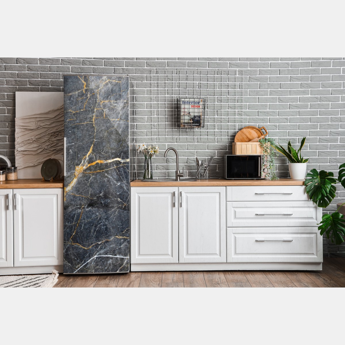 Naklejka na lodówkę ciemnoszary marmur ze złotymi żyłami – Wallissimo® Naklejka na lodówkę ciemnoszary marmur ze złotymi żyłami – Wallissimo®