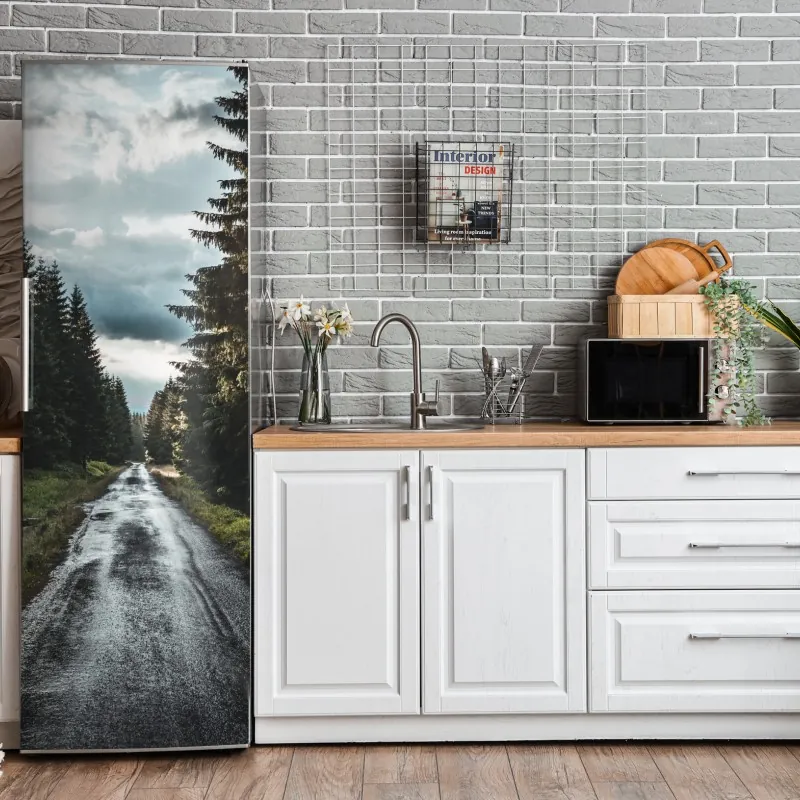 Naklejka na lodówkę różany akwarelowy ogród z kolibrem – Wallissimo®