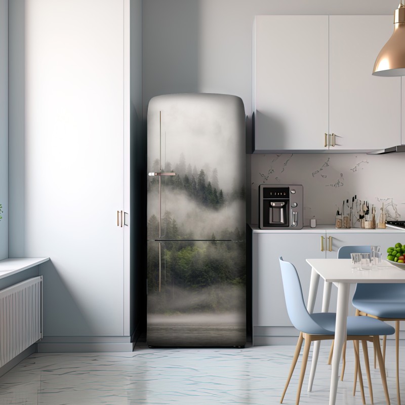 Naklejka na lodówkę mglisty las nad wybrzeżem, Kolumbia Brytyjska – Wallissimo® Naklejka na lodówkę mglisty las nad wybrzeżem, Kolumbia Brytyjska – Wallissimo®