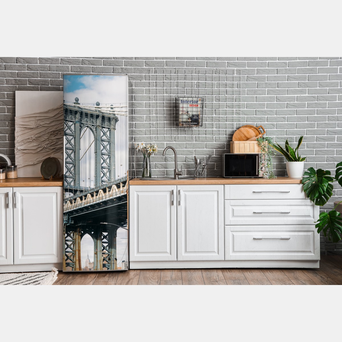 Naklejka na lodówkę Brooklyn widok mostu między ceglanymi budynkami – Wallissimo® Naklejka na lodówkę Brooklyn widok mostu między ceglanymi budynkami – Wallissimo®