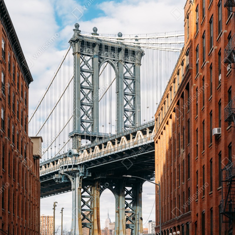 Naklejka na lodówkę Brooklyn widok mostu między ceglanymi budynkami – Wallissimo® Naklejka na lodówkę Brooklyn widok mostu między ceglanymi budynkami – Wallissimo®