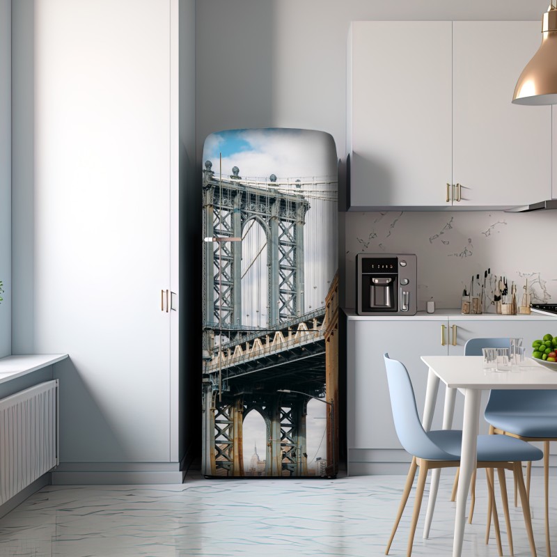 Naklejka na lodówkę Brooklyn widok mostu między ceglanymi budynkami – Wallissimo® Naklejka na lodówkę Brooklyn widok mostu między ceglanymi budynkami – Wallissimo®