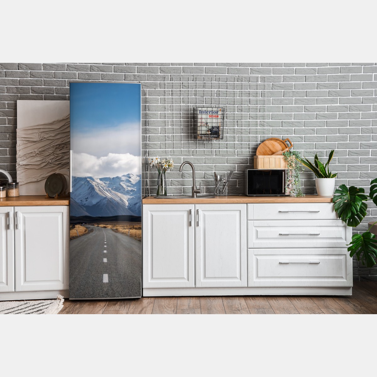 Naklejka na lodówkę droga prowadząca do ośnieżonych gór, Nowa Zelandia – Wallissimo® Naklejka na lodówkę droga prowadząca do ośnieżonych gór, Nowa Zelandia – Wallissimo®