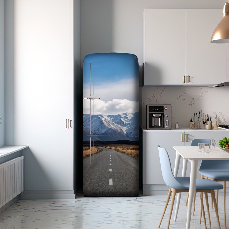 Naklejka na lodówkę droga prowadząca do ośnieżonych gór, Nowa Zelandia – Wallissimo® Naklejka na lodówkę droga prowadząca do ośnieżonych gór, Nowa Zelandia – Wallissimo®