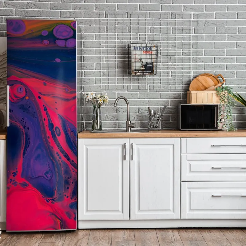 Naklejka na lodówkę Wieża Eiffla z czerwonym zabytkowym samochodem – Wallissimo®