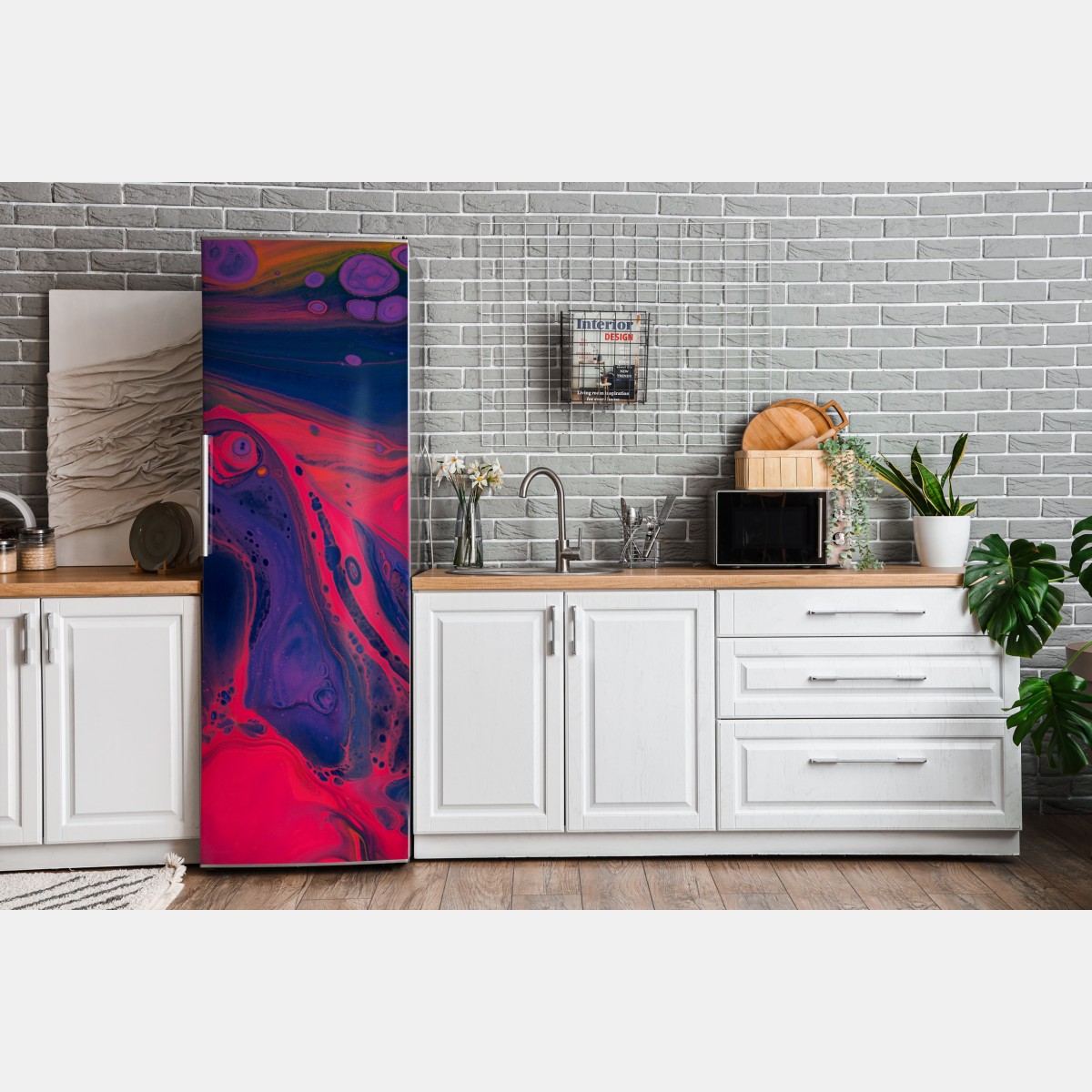 Naklejka na lodówkę żywa różowa abstrakcja płynna – Wallissimo® Naklejka na lodówkę żywa różowa abstrakcja płynna – Wallissimo®