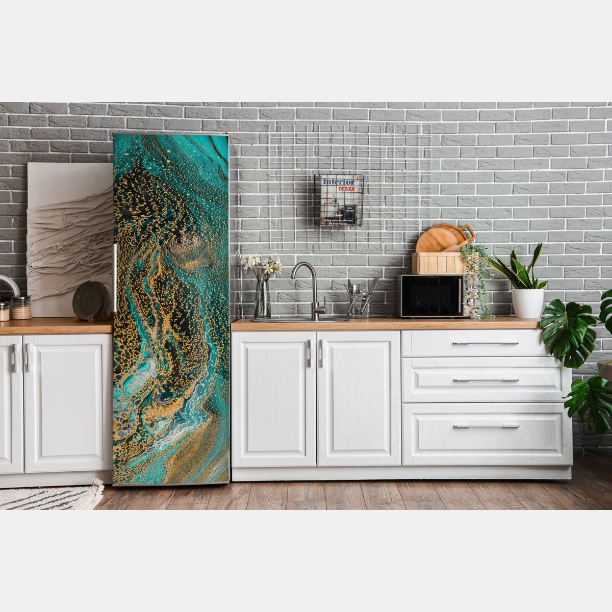 Naklejka na lodówkę turkusowy i złoty płynny wir abstrakcji – Wallissimo® Naklejka na lodówkę turkusowy i złoty płynny wir abstrakcji – Wallissimo®