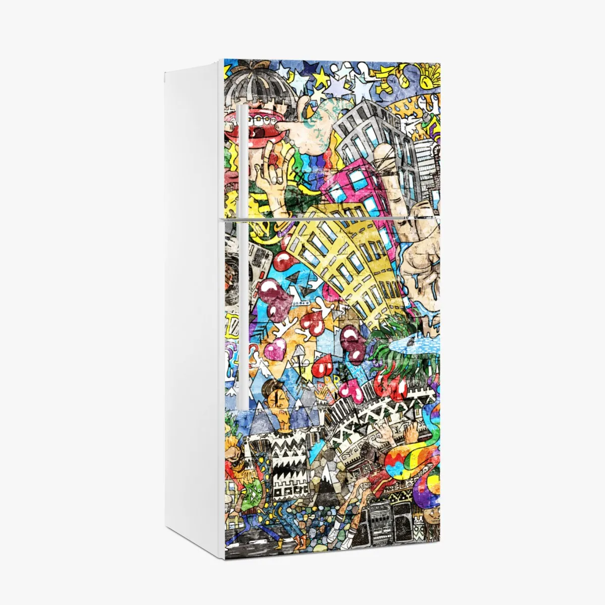 Naklejka na lodówkę kolorowy miejski mural muzyczny – Wallissimo® Naklejka na lodówkę kolorowy miejski mural muzyczny – Wallissimo®