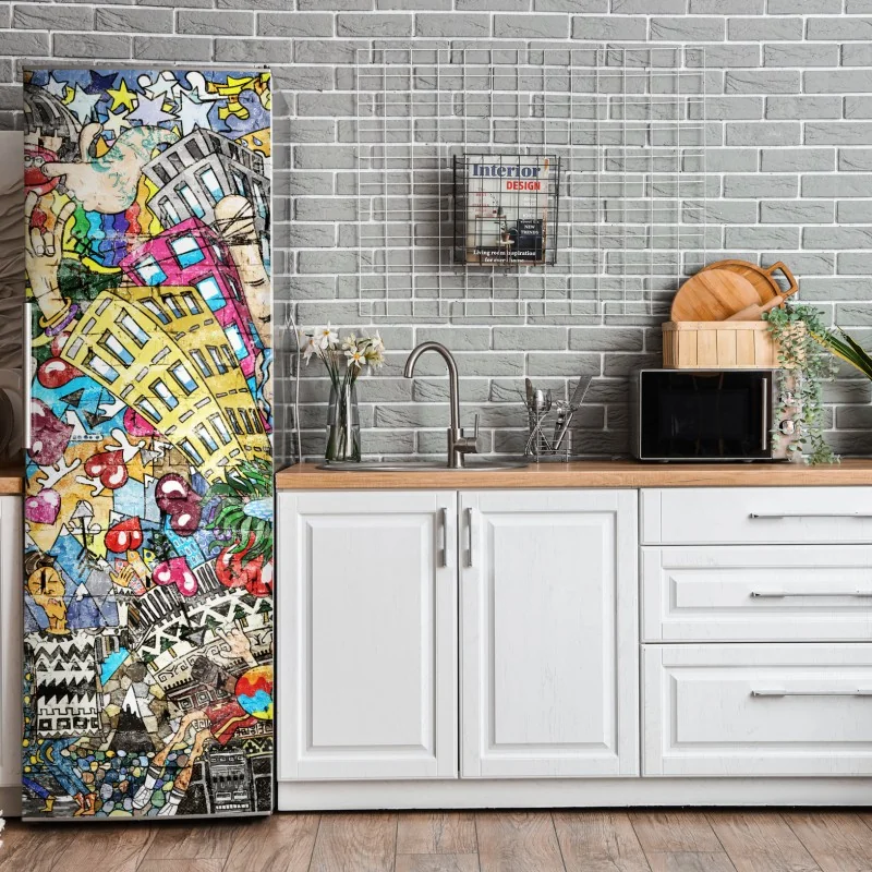 Naklejka na lodówkę kolorowy miejski mural muzyczny – Wallissimo® Naklejka na lodówkę kolorowy miejski mural muzyczny – Wallissimo®