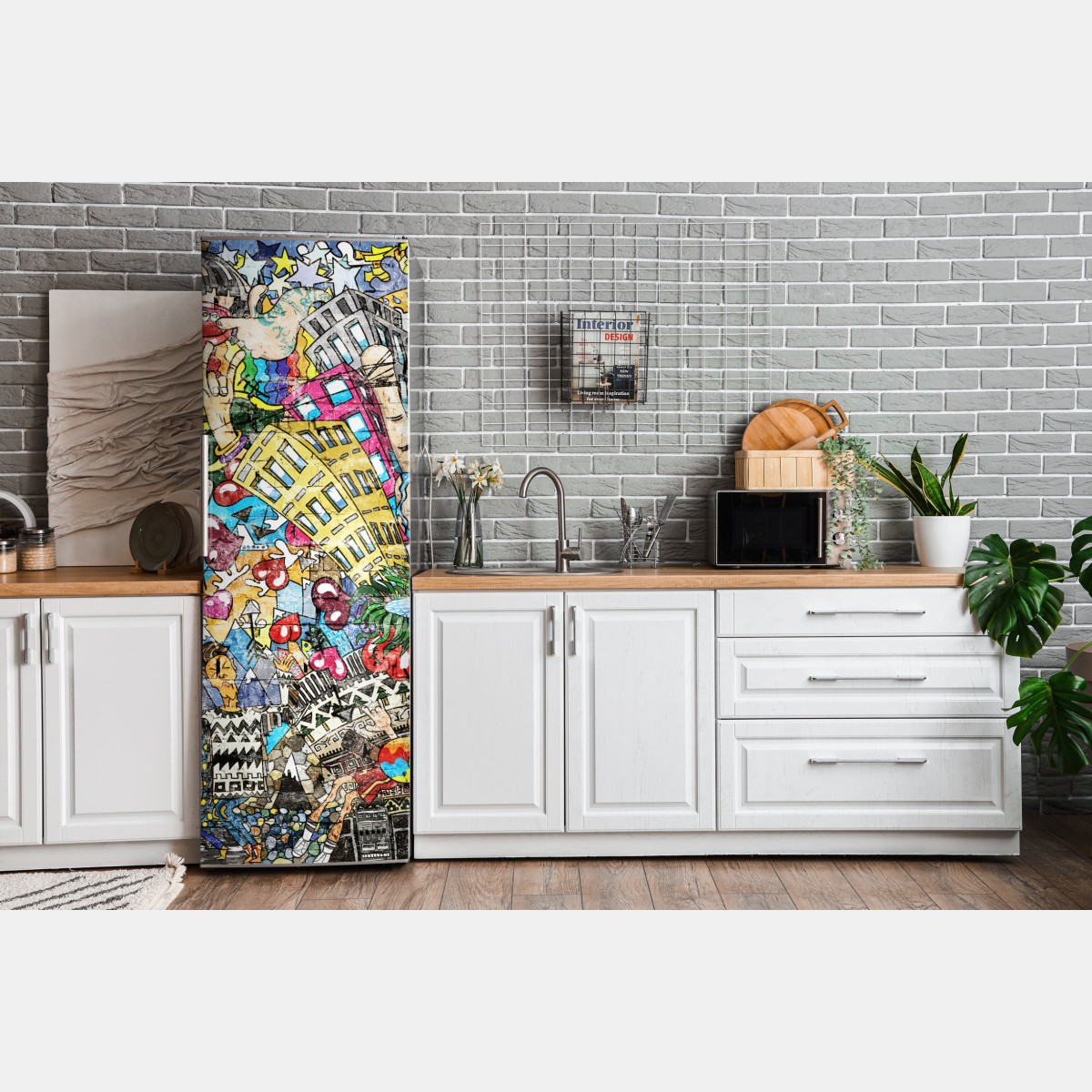 Naklejka na lodówkę kolorowy miejski mural muzyczny – Wallissimo® Naklejka na lodówkę kolorowy miejski mural muzyczny – Wallissimo®