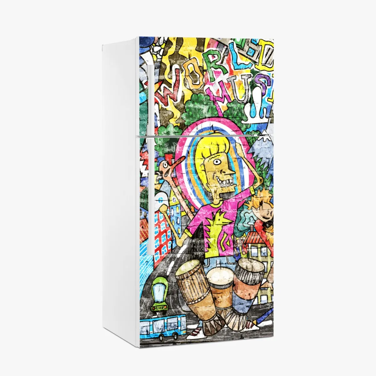 Naklejka na lodówkę kolorowy mural uliczny – Wallissimo® Naklejka na lodówkę kolorowy mural uliczny – Wallissimo®