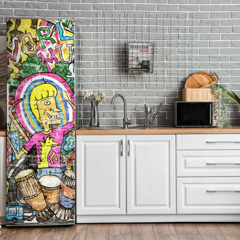 Naklejka na lodówkę kolorowy mural uliczny – Wallissimo® Naklejka na lodówkę kolorowy mural uliczny – Wallissimo®