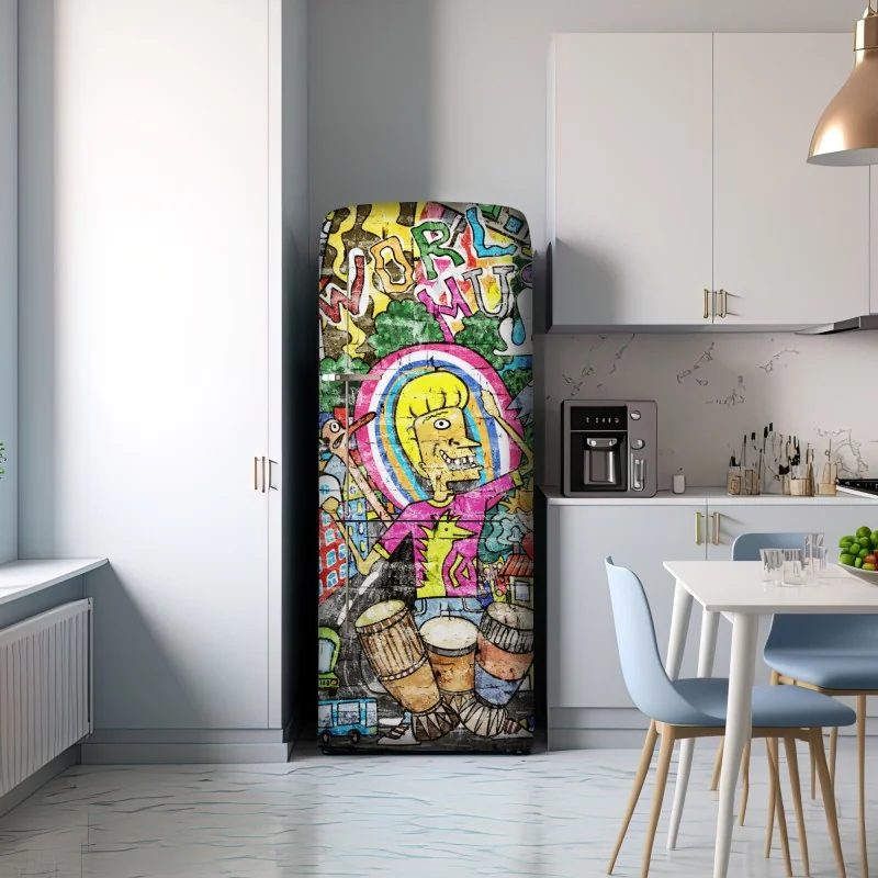 Naklejka na lodówkę kolorowy mural uliczny – Wallissimo® Naklejka na lodówkę kolorowy mural uliczny – Wallissimo®
