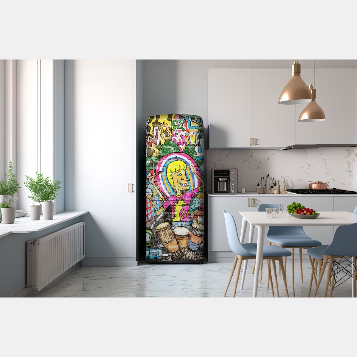 Naklejka na lodówkę kolorowy mural uliczny – Wallissimo® Naklejka na lodówkę kolorowy mural uliczny – Wallissimo®