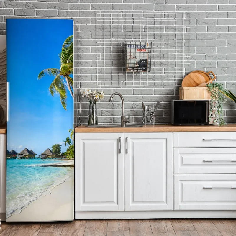 Naklejka na lodówkę biała tekstura marmuru z szarymi żyłkami – Wallissimo®