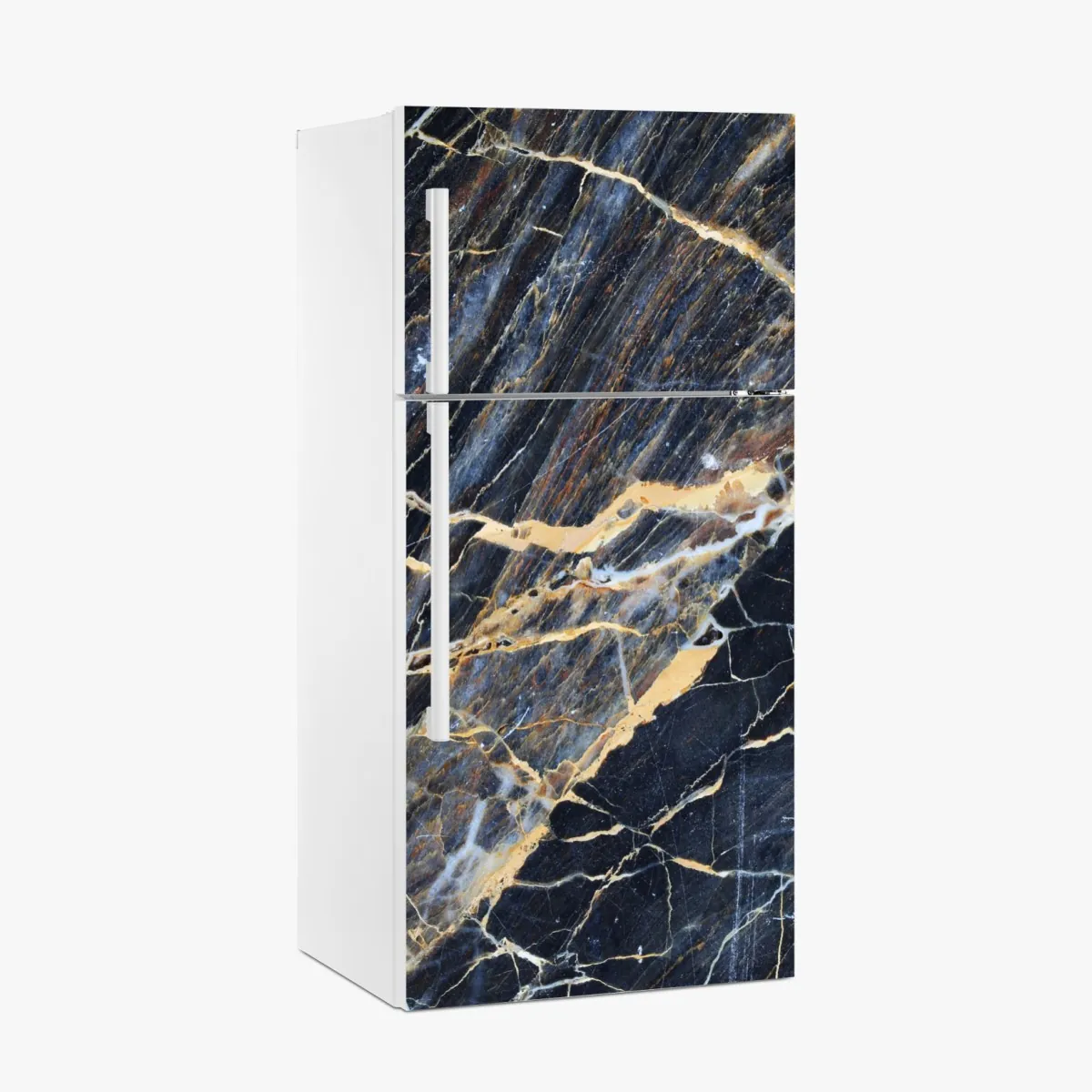 Naklejka na lodówkę ciemny marmur ze złotymi i kremowymi żyłami – Wallissimo® Naklejka na lodówkę ciemny marmur ze złotymi i kremowymi żyłami – Wallissimo®