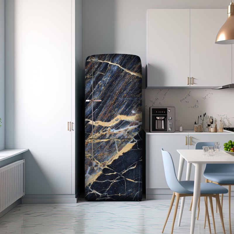 Naklejka na lodówkę ciemny marmur ze złotymi i kremowymi żyłami – Wallissimo® Naklejka na lodówkę ciemny marmur ze złotymi i kremowymi żyłami – Wallissimo®