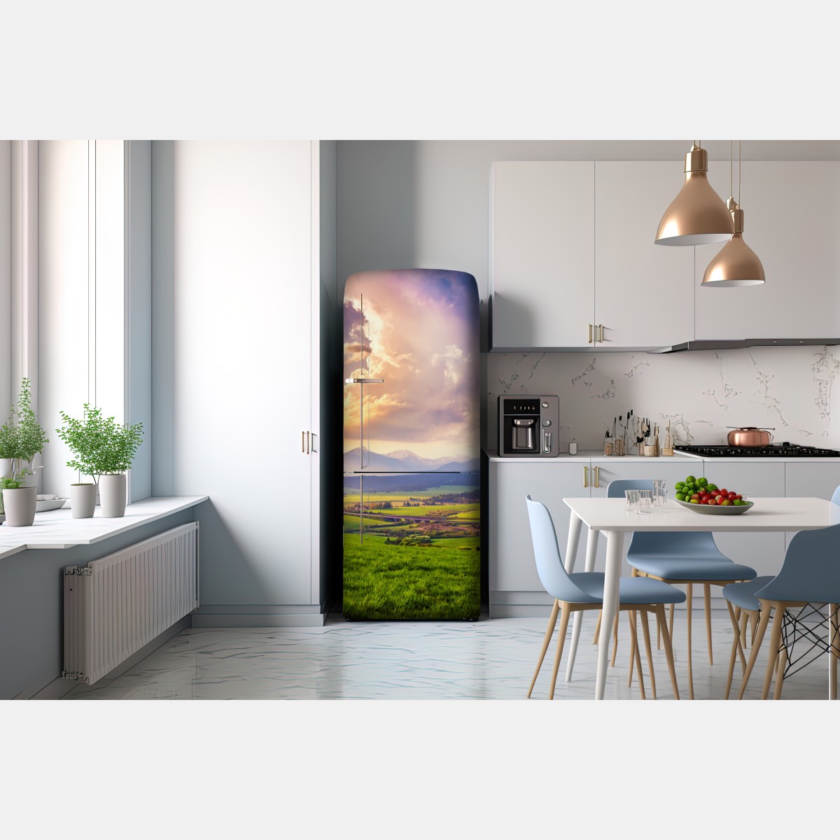 Naklejka na lodówkę panorama wiosennej doliny górskiej, Tatry Słowacja – Wallissimo® Naklejka na lodówkę panorama wiosennej doliny górskiej, Tatry Słowacja – Wallissimo®