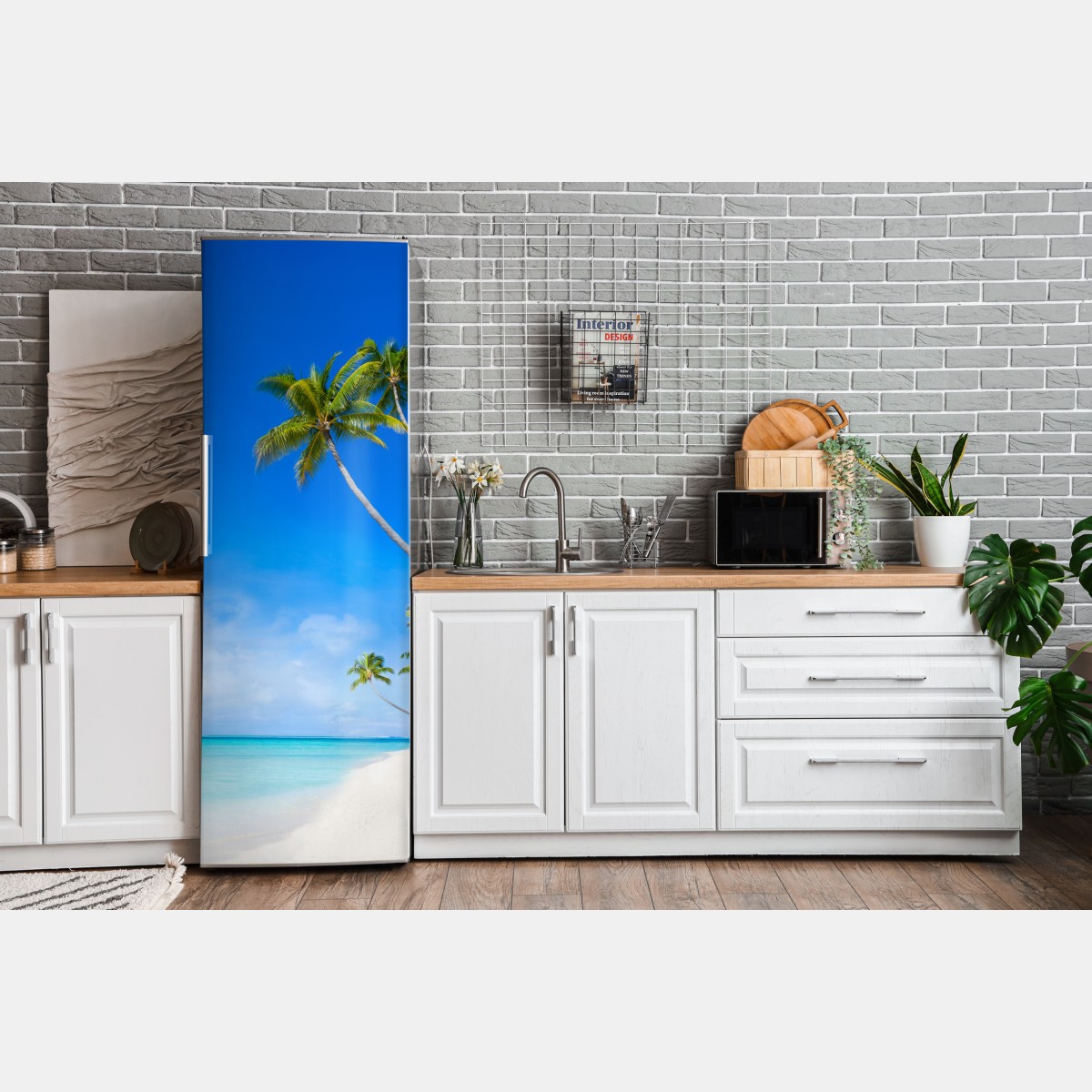 Naklejka na lodówkę tropikalna plaża z palmami – Wallissimo® Naklejka na lodówkę tropikalna plaża z palmami – Wallissimo®