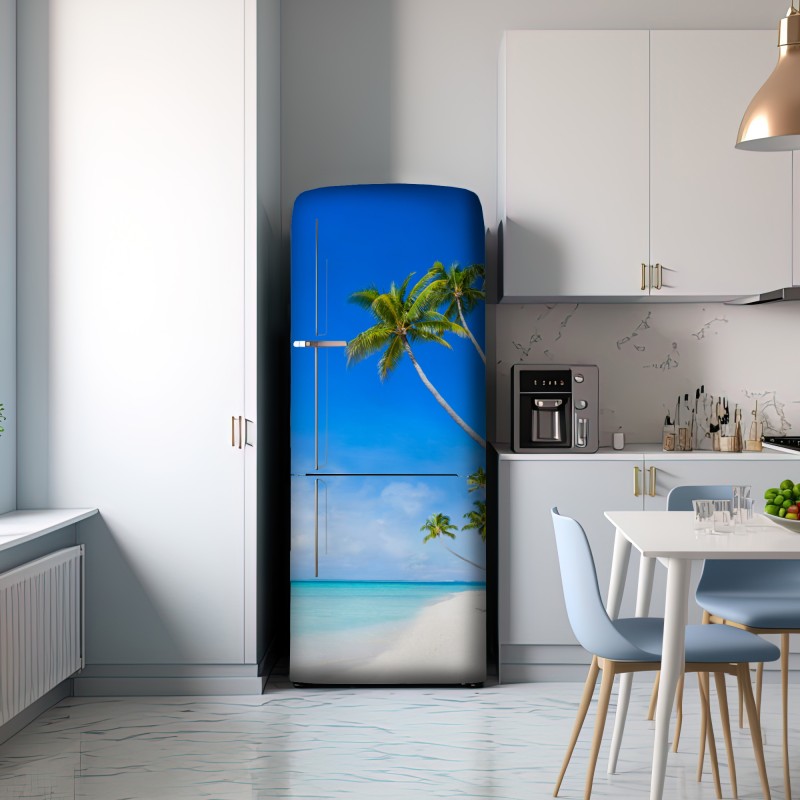 Naklejka na lodówkę tropikalna plaża z palmami – Wallissimo® Naklejka na lodówkę tropikalna plaża z palmami – Wallissimo®